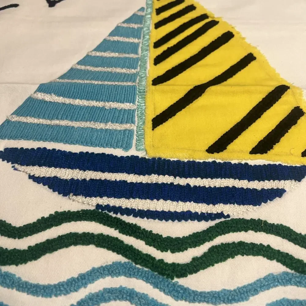 Annie Selke Sailboats With Birds Decorative Pillow Cover Yellow Blue Nautical